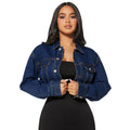 Damenbekleidung Jeans Elastisch Knopf Cardigan Langarm Kurze Jeansjacke Outlet