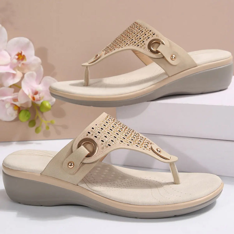 Summer New Wedge-Heeled Slippers for Women, Heightening Casual Rhinestone Thong Sandals for Outer Wear, Beach Flip-Flops, Large Size Shoes SHOPEZRA L.L.C.