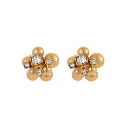 Zircon Beads Floral Stainless Steel Studs Special Interest Design Temperamental Cold Earrings by Wanita Store