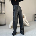 Damenbekleidung Frühling Kunstleder Mid-High-Waist Hüftstraffende Straight Casual Damenhosen Damenhosen
