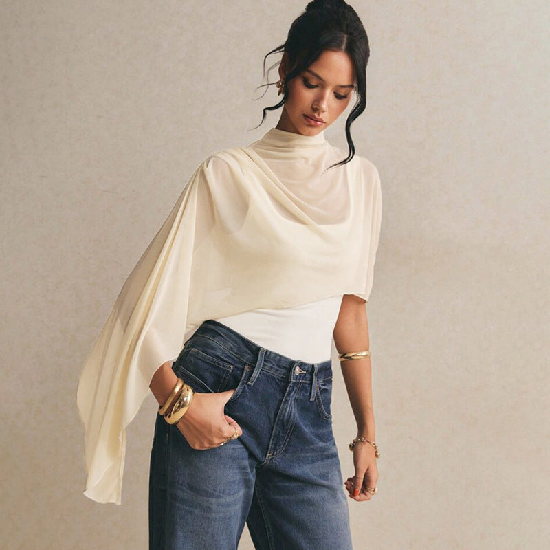 Women Clothing Summer Solid Color Sexy Sleeveless Asymmetric Shawl Mesh Slim Fit Two Piece Set Jumpsuit