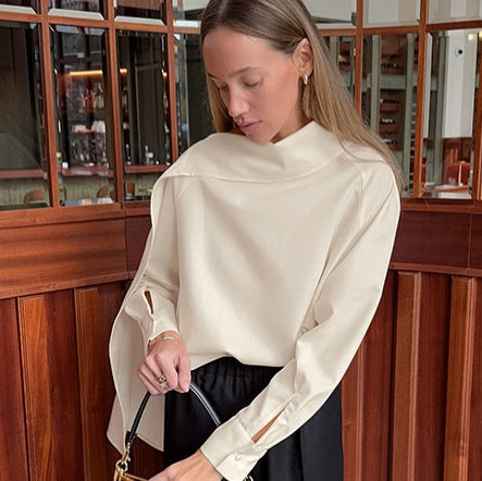 Design Ribbon Decoration Apricot Long Sleeved Shirt Women High Grade Slim Fit Slimming Commuting Top