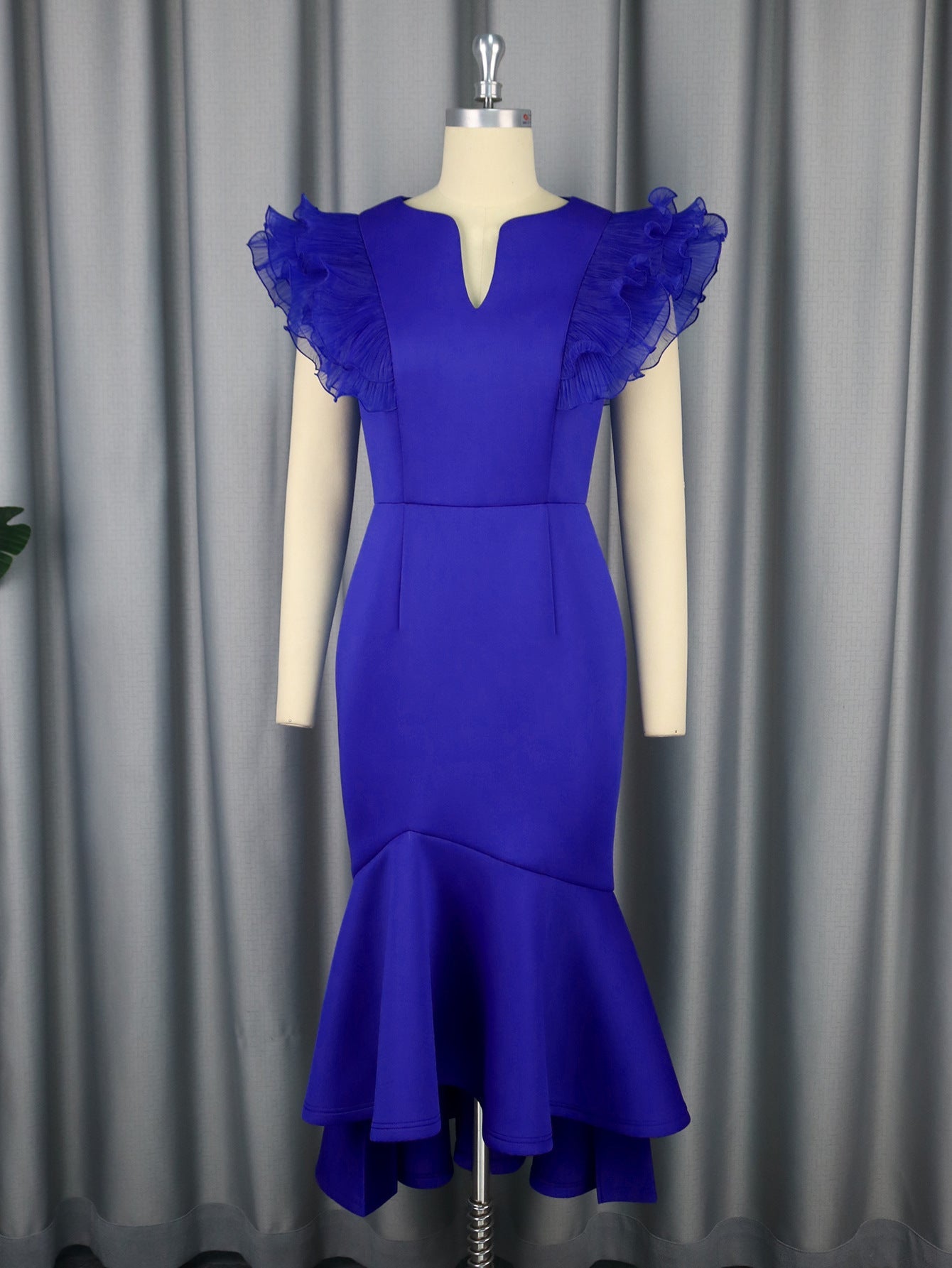 Sexy Rüschen-Faltenkleid mit kurzen Ärmeln Cocktail High Waist Etui Meerjungfrauenkleid Kleider