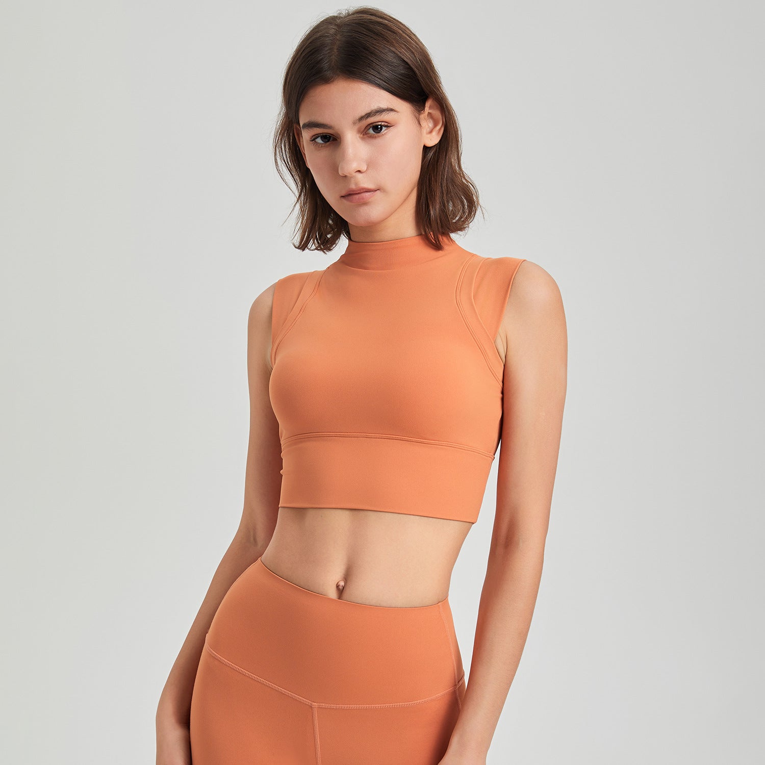 Lycra Hochelastisch Stoßfest Laufen Sport Unterwäsche Rollkragen Fixierte Körbchen Yoga Kleidung BH Weste Schnelltrocknendes Workout Top