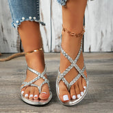 Foreign Trade Flats Sandals for Women 2024 Summer New Pure Color Braided Elastic Band Thong Women&