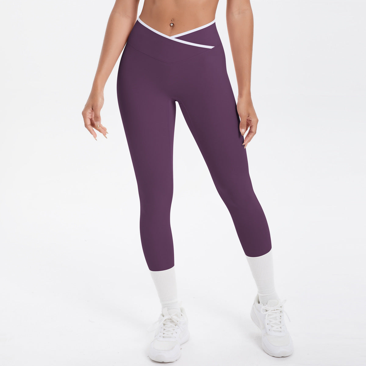 Nude Feel Skinny Yoga Hose Kontrastfarbe Sexy Hüftlifting Cross High Waist Cropped Hose Damen Sport Fitness Hose