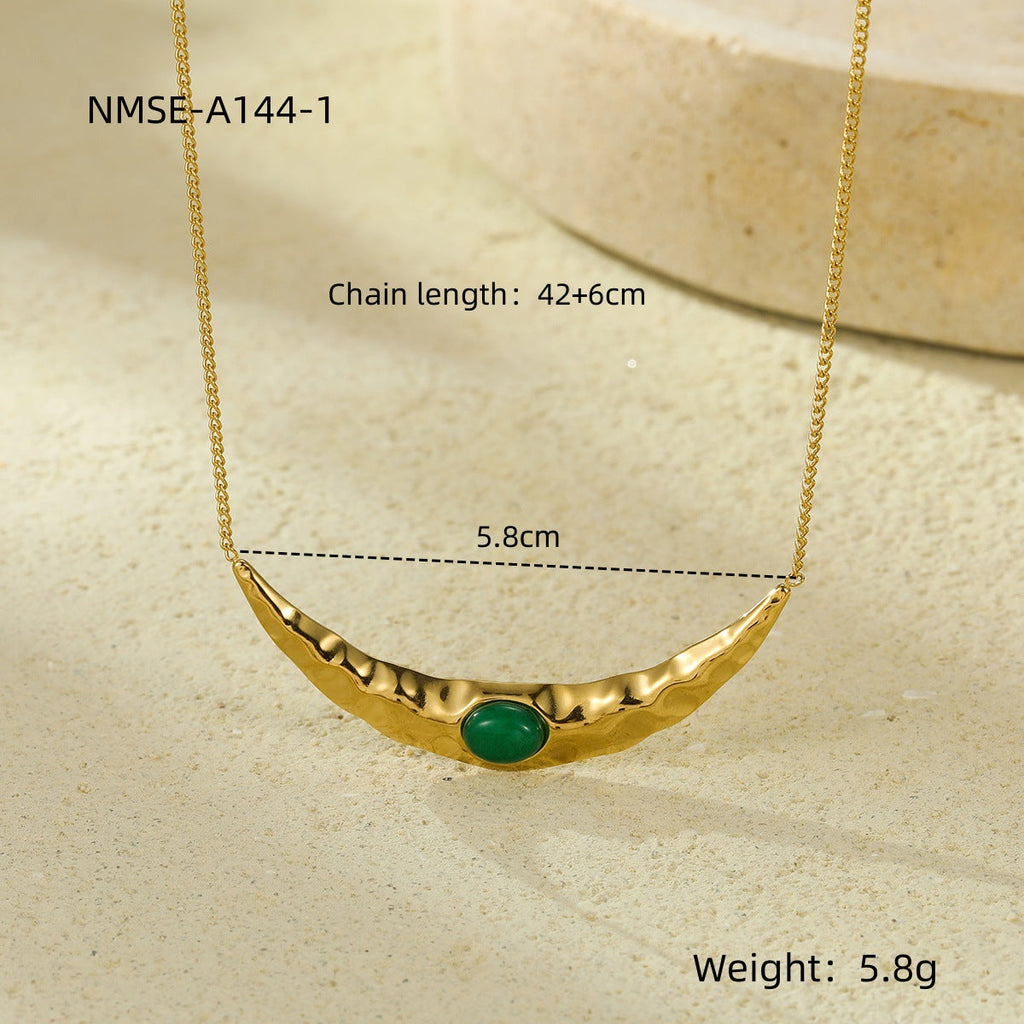 Special Interest Light Luxury Stainless Steel Crescent Shaped Natural Stone Unique No Color Fading Clavicle Necklace