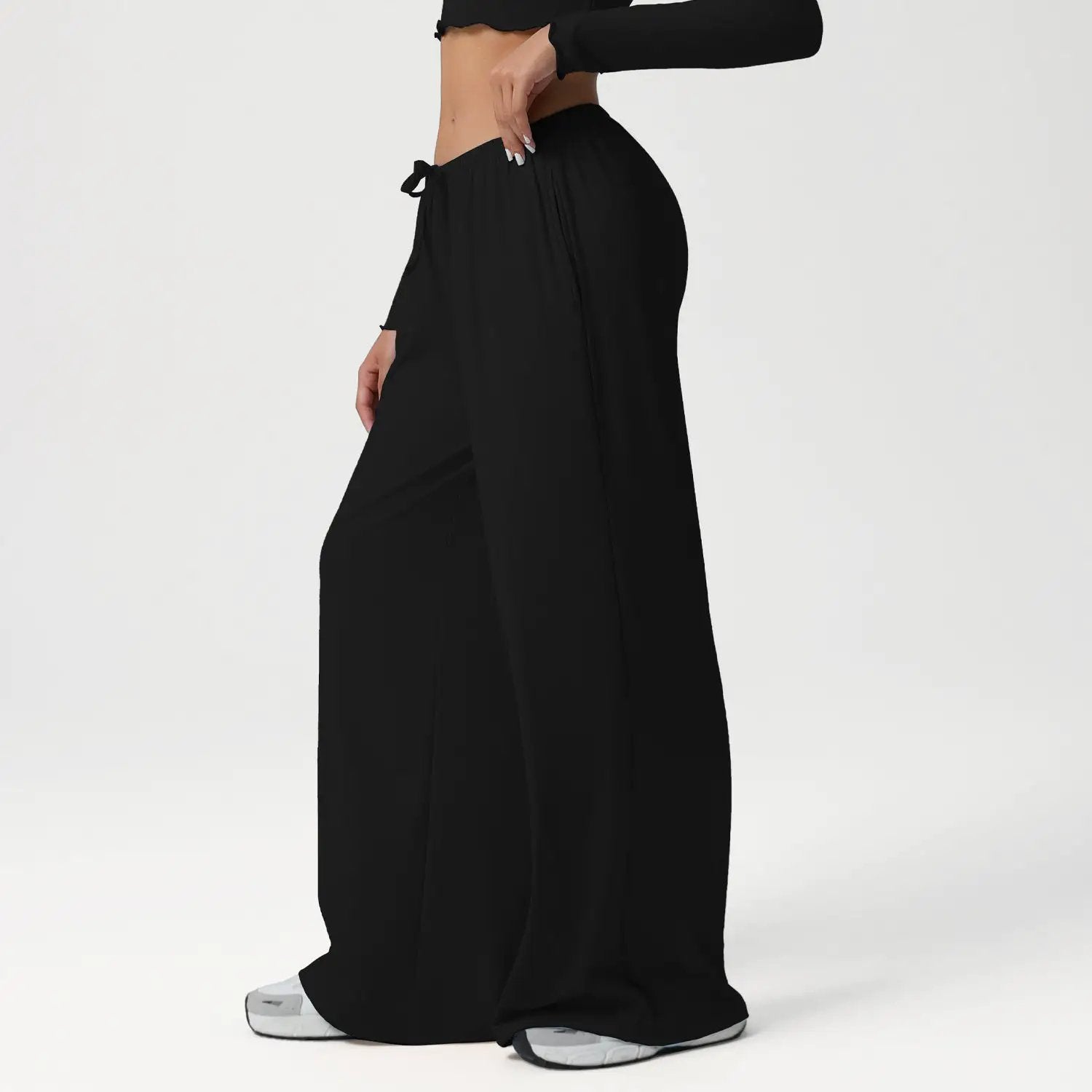 Autumn Winter Wide Leg Women Sports Pants Loose Low Waist Fitness Pants Drawstring Elastic Casual Yoga Pant Belt Pocket by Wanita Store