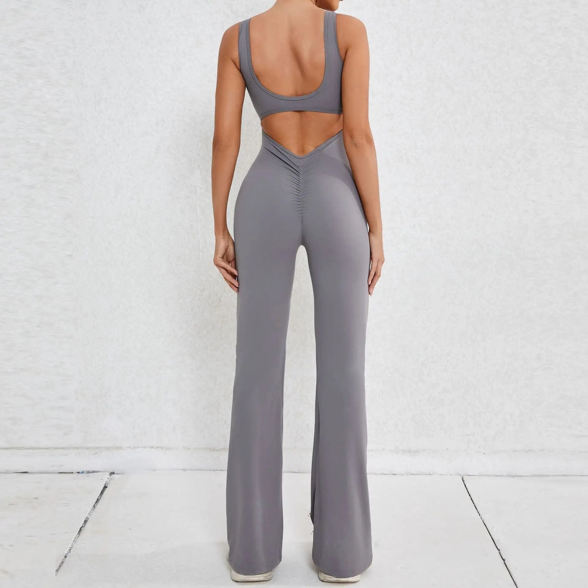 Autumn Sand Hollow Out Cutout Beauty Back One Piece Peach Hip Lifting Sport Workout Clothes Micro Pull Yoga Jumpsuit Jumpsuit by Wanita Store