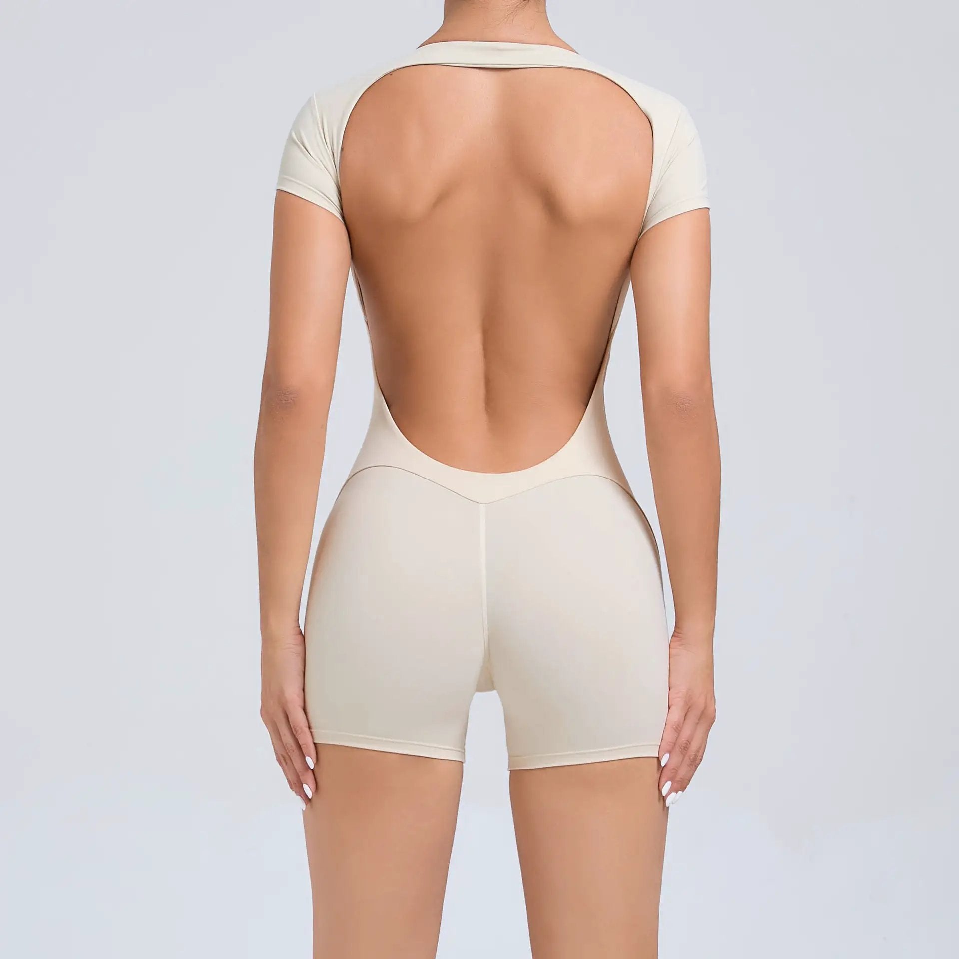 Backless Peach Hip Skinny Yoga Clothes Dance Sports Workout Clothes Hip Lift Belly Shaping Short Sleeve Yoga Jumpsuit by Wanita Store