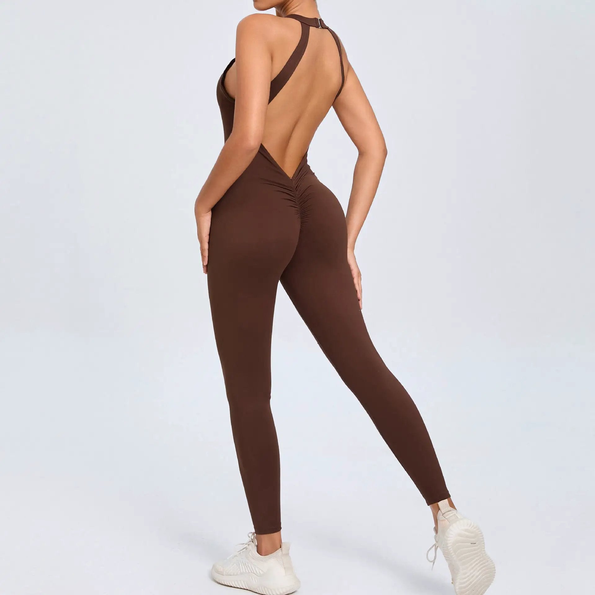 Back Buckle Yoga Jumpsuit Women Peach Hip Backless Sports Quick Drying One Piece Fitness Jumpsuit by Wanita Store