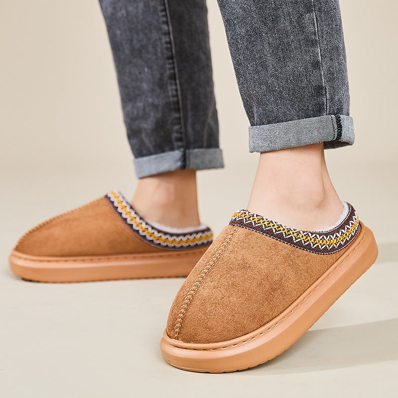 Baotou Fluffy Pantoffeln Herbst Winter Ethnische Baumwollhausschuhe Männer Frauen Paar Warme Gummi-Dicksohlen-Baumwollpantoffeln