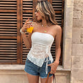 Sexy Bandeau Top Summer Self Tie Slit Lace See through Short Vest Women