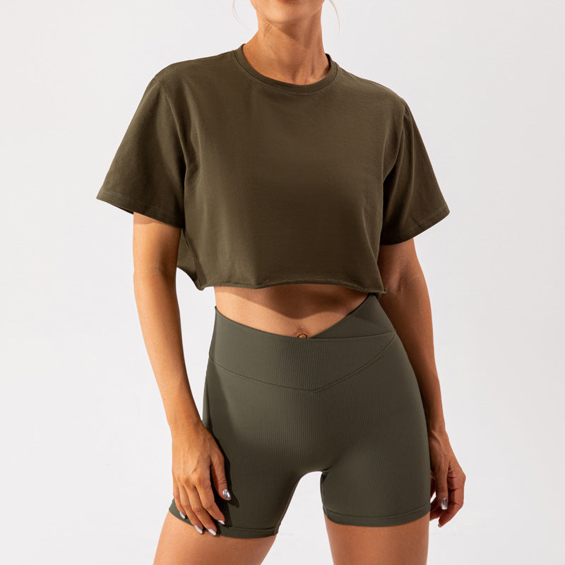 Outdoor Tanzsport Kurzarm Yoga-Anzug Damen Lässiges Lauf-Fitness-Top Lockeres Trainings-T-Shirt Damen