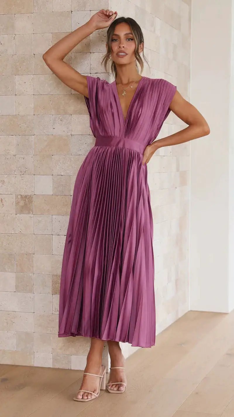 Spring Summer Sexy Pleated Dress Casual Loose Zip Sleeveless Dress by Wanita Store