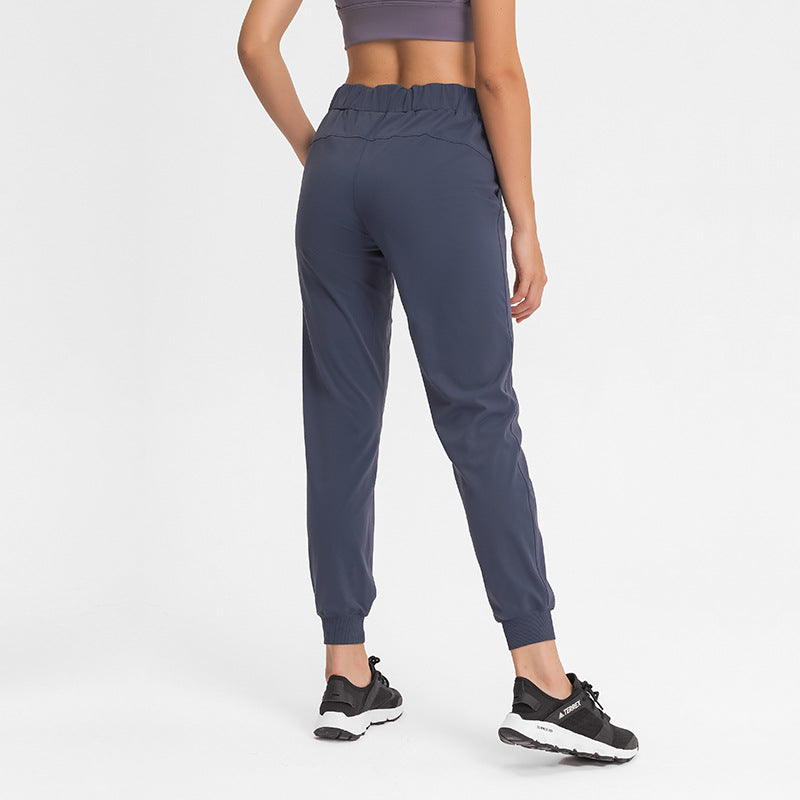 Frühling Sommer Elastische Schnür-Taillen-Yogahose Schlichte Gerade Sportliche Freizeit-Hose mit elastischem Knöchelbund für Damen