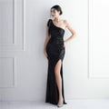 Abendkleid Pailletten-Toast-Kleidung Lang One Shoulder Dankes-Dinner Slim Fit Fishtail Hochzeit Socialite