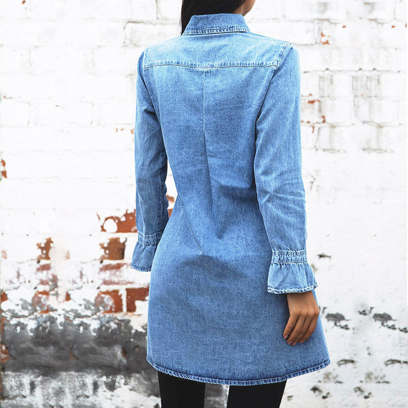 Damenjacke Herbst Winter Neue Slim Denim Kleider Mode Europa Denim Damen Sexy Kleid