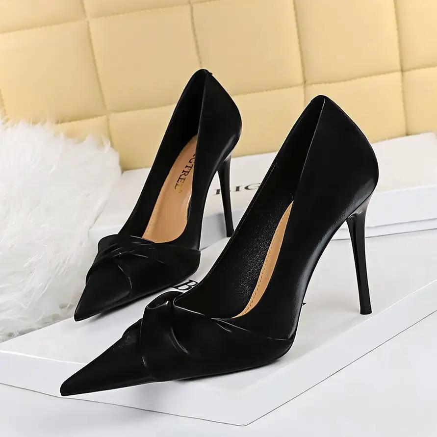 Elegant Cocktail High Heels Stiletto Heel Slim Fit Low Cut Pointed Toe Bowknot Women Shoes by Wanita Store