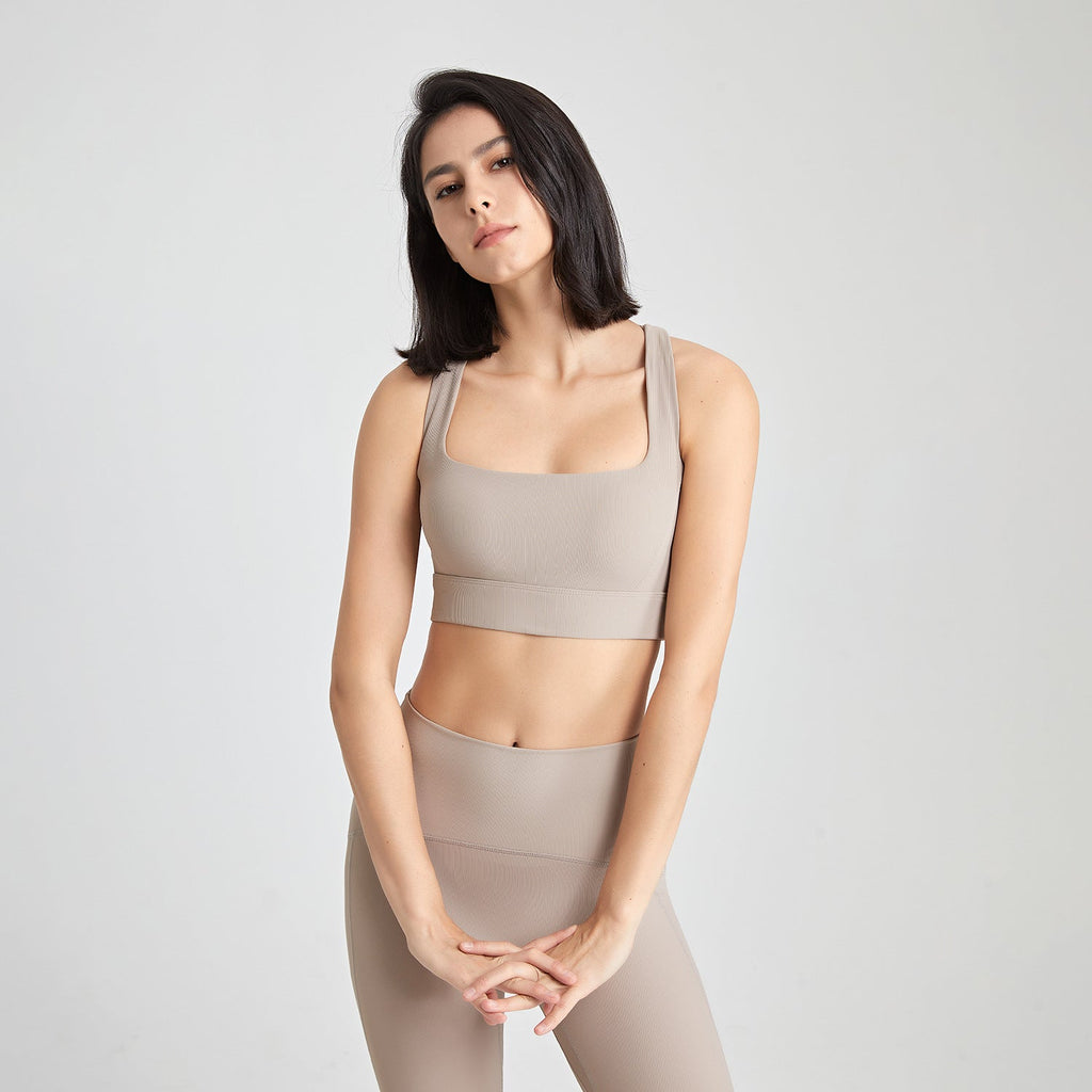 Rückenüberkreuztes U-Boot-Ausschnitt Stoßfestes Sportunterhemd Damen Nude Feel Weste Push-up Fitness Yoga BH