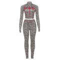 Herbst Damenbekleidung Personalisiert Bedruckter Stehkragen Top Sexy Leggings Set