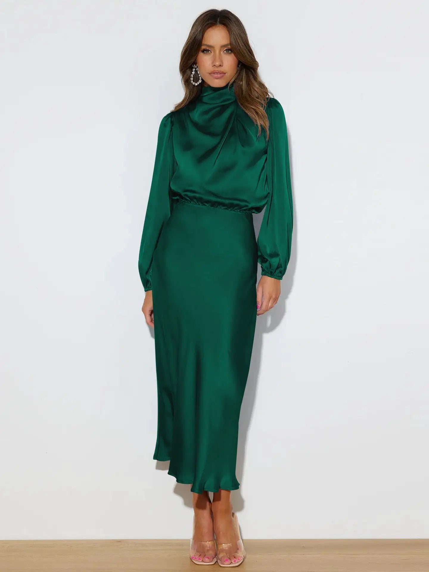 Autumn High Grade Satin Long Sleeve Loose Dress Elegant Women Dress Evening Dress Dress by Wanita Store