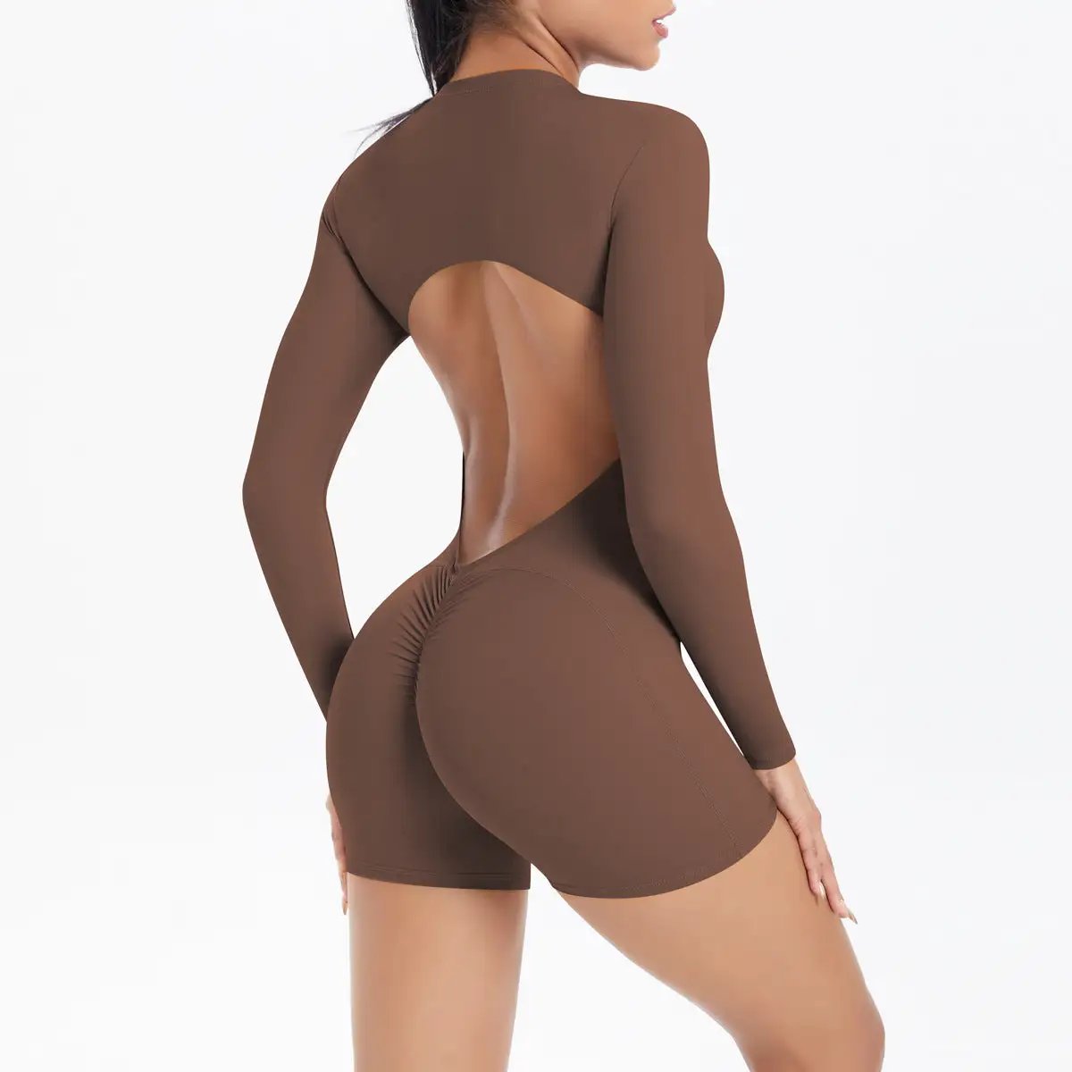 Hollow Out Cutout Beauty Back Half Open Zipper One Piece Peach Hip Sports Fitness Bare Back Jumpsuit Yoga Clothes Women by Wanita Store