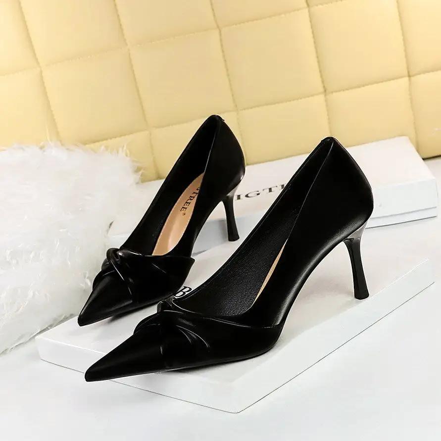 Elegant Cocktail High Heels Stiletto Heel Slim Fit Low Cut Pointed Toe Bowknot Women Shoes by Wanita Store