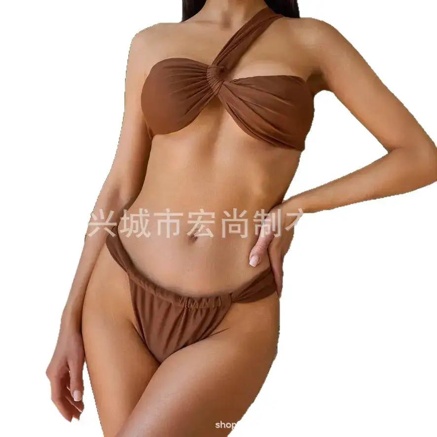 Swimsuit for Women 2025 European and American High-End One-Shoulder Twist Bikini Russian Sexy Drawstring Thong Split Swimsuit by Dropshipman