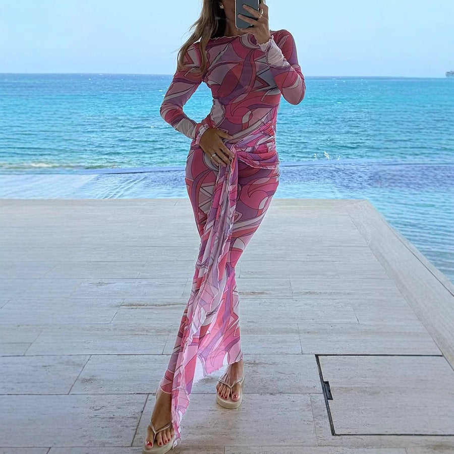 Slim Fit Schlankmachendes Elastisches Hüft-Mesh-Strandkleid