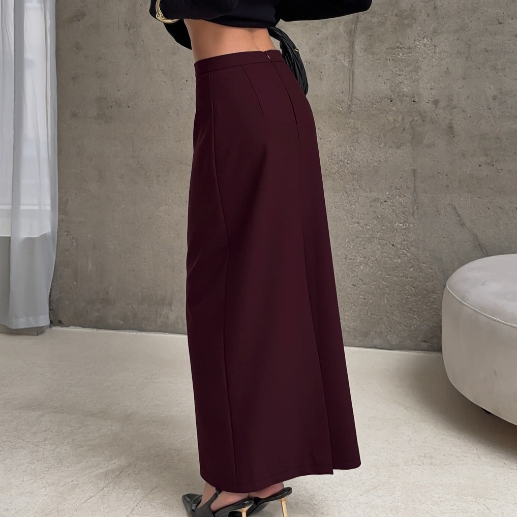Design Solid Color Adult Lady like Woman Slim Fit Slimming Slit Skirt Women Fashionable Pencil Skirt