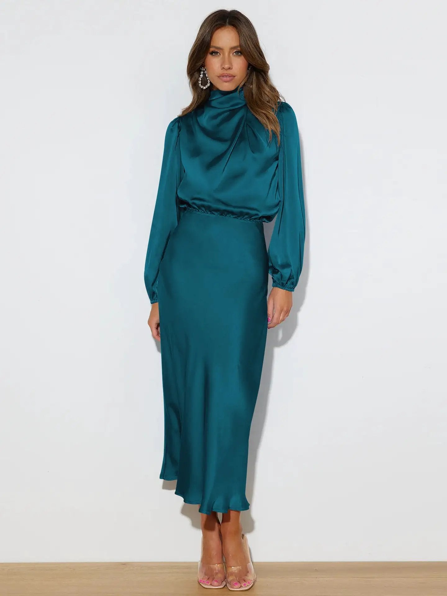 Autumn High Grade Satin Long Sleeve Loose Dress Elegant Women Dress Evening Dress Dress by Wanita Store