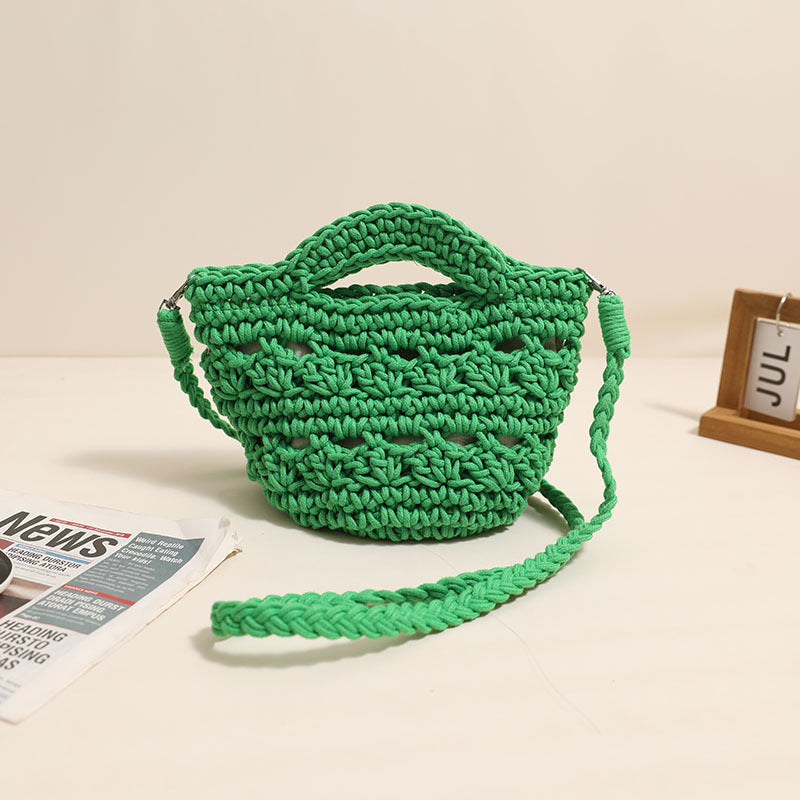 Umhängetasche aus Baumwollfaden gewebt, All-Matching, ausgehöhlte Strohtasche, Urlaub, Strandtasche, Partysu Damentasche