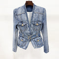 Early Autumn Stars Slim Fit Belt Washed Denim Blazer Jacket