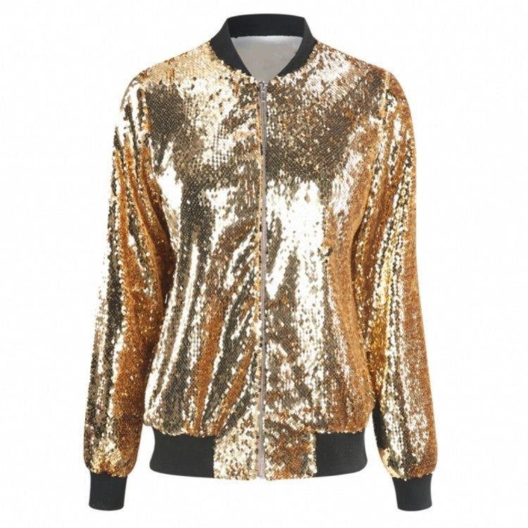 Lässige Damen Herbst Pailletten Jacke plus Größe Loose Varsity Jacke Jacke Damen Bekleidung