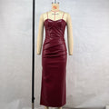 Women Clothing Elegant Faux Leather Sexy Tube Top Strap Fold Split Dress