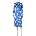 Blumendruck Elegantes V-Ausschnitt Sommer Slim Fit Leicht Dünnes Langarmkleid Kleinblaues Kleid
