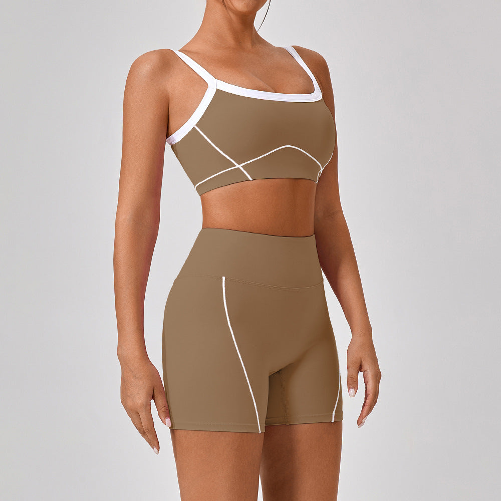 Nude Feel Tight Outdoor Sports Underwear Women Spaghetti Strap Contrast Color Suit Sling Yoga Clothes
