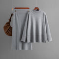 Solid Color Turtleneck Sweater Slit Half-Length Hip Skirt Two-Piece Set Autumn Winter Knitting Suit Women's