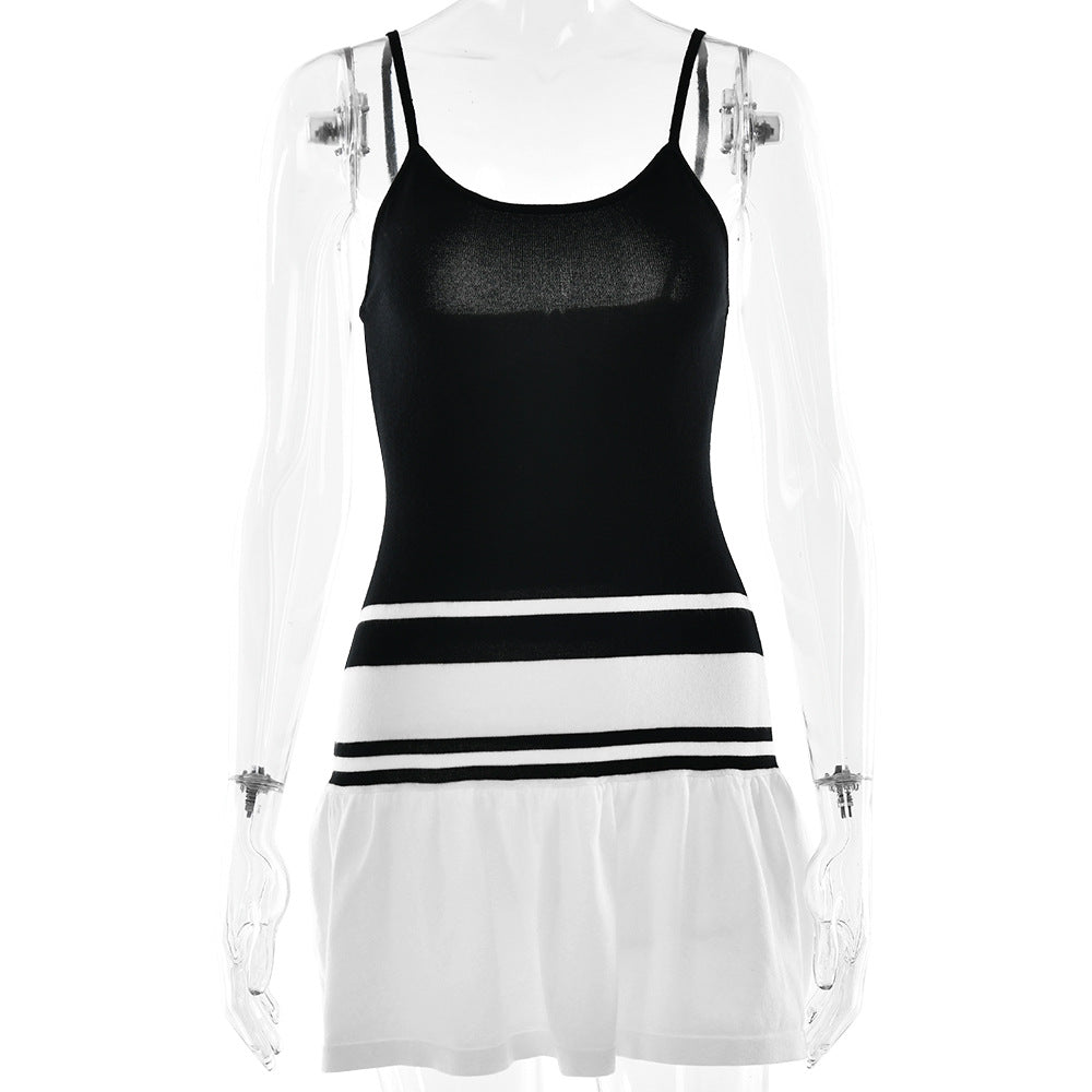 Summer Suspender Tube Top Dress Sexy Color Block Backless Waist Trimming Hip Dress