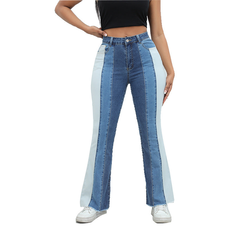 Stretch-Jeans für Damen mit Kontrastfarbe und Waschung