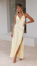 Women Summer Suspender Sexy Slit Dress Slim Fit Backless Solid Color Maxi Dress