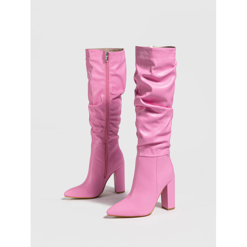 Spitzer Zeh Chunky Heel Spitzer Zeh Natural Wrinkle Side Zipper Boots plus Size Ankle Boots
