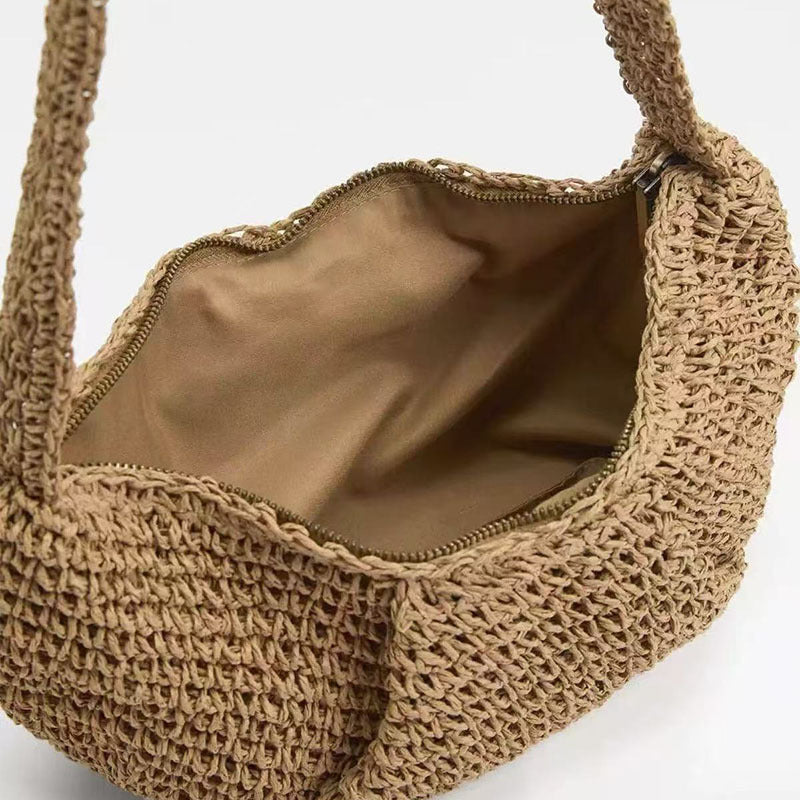 Lässige Umhängetasche aus Stroh, Nischen-Beuteltasche, geflochtene Tasche, Urlaubs-Strandtasche, All-Match-Brusttasche