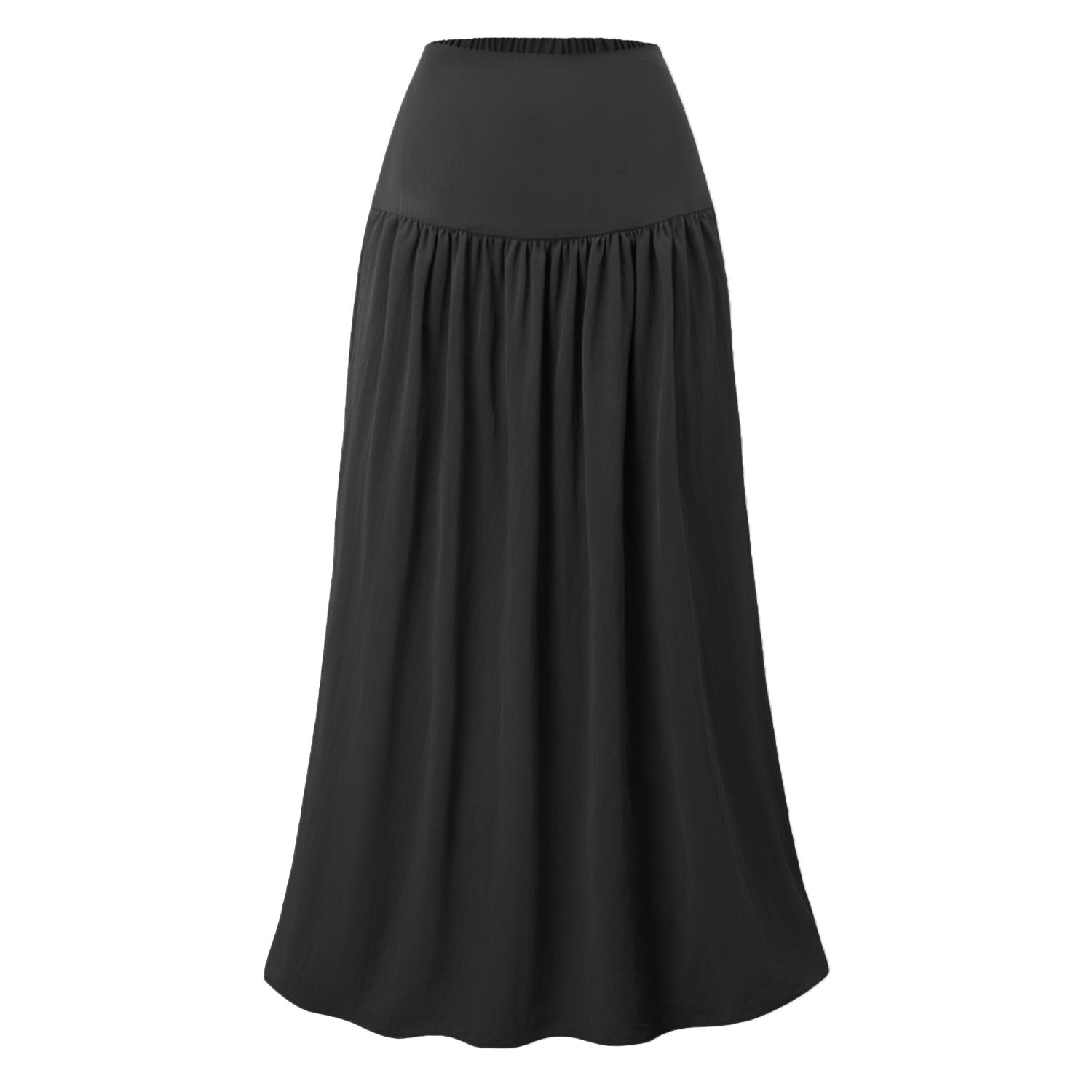Women Cotton Pocket Skirt High Waist Back Elastic Dress Loose Pleated Large Swing Skirt