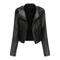 Slim Fit Langarm Frühling Herbst Lederjacke Damen Nieten Beliebt Kurzjacke Reißverschluss Lederjacke
