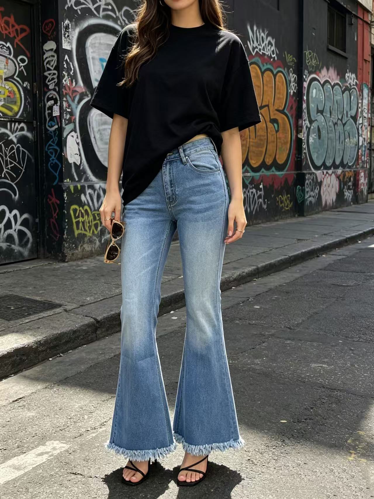 High Waist Slimming Fashionable Burrs Tassels Women Skinny Jeans