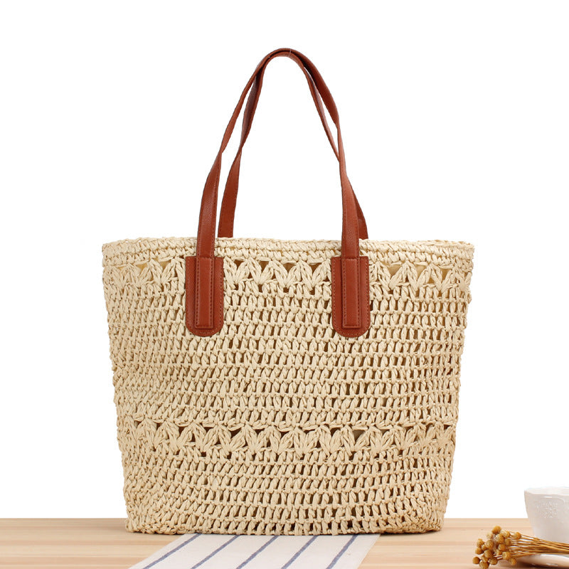 Sommer ausgehöhlte gewebte Tasche Papierschnur Umhängetasche Strohsack lässige Strandtasche für Damen