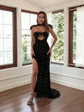 Damenbekleidung Sexyes Pailletten-Tube-Top-Bankettkleid Hüftumwickeltes Abendkleid