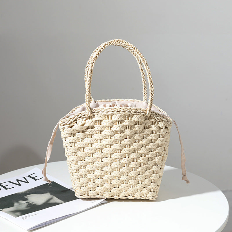 Japan Südkorea Strohtasche Einfarbig Gewebte Tasche Eine Schulter Handtasche Kleine Tasche Lässige Damentasche Urlaub Strandtasche